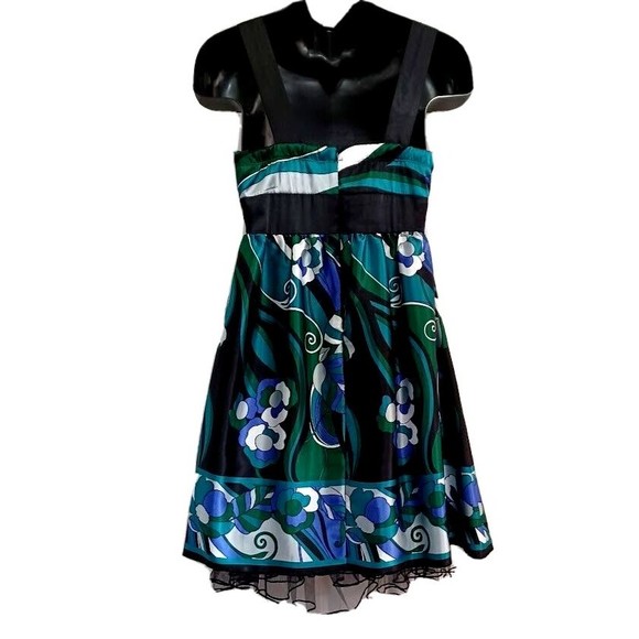 Speechless Junior Sz 7 Sundress Party Dress-Purple Blue/Green Floral/Blk Tulle - Picture 4 of 15